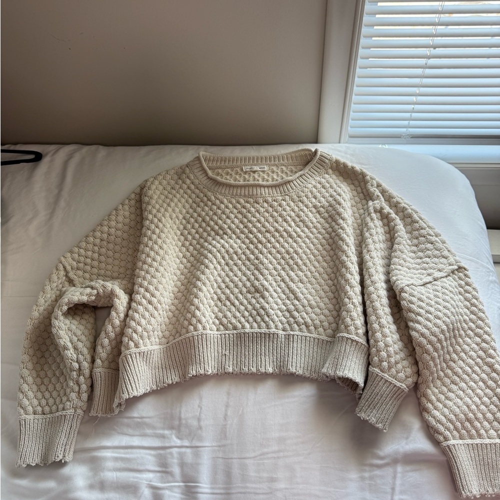 Newbury Kustom Cream Textured Crew Neck Sweater